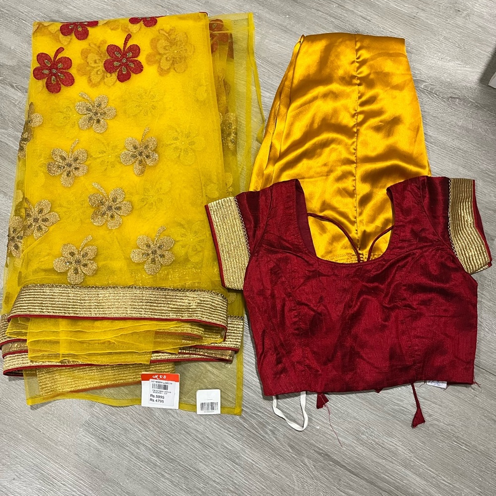 Brand new wedding net saree with sequin work blouse and inskirt for sale ..